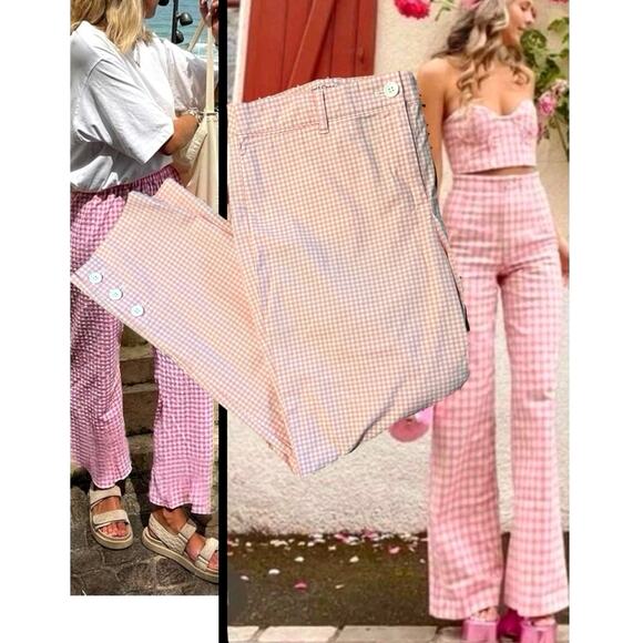 Talbots Perfect Crop Adorable Pink Gingham Pants with Button Detail (W6) - Picture 2 of 6